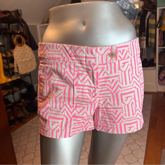 J.Crew Azalea Tiki Stretch Chino 3” Shorts Size 4 Pink & White - Picture 3 of 6